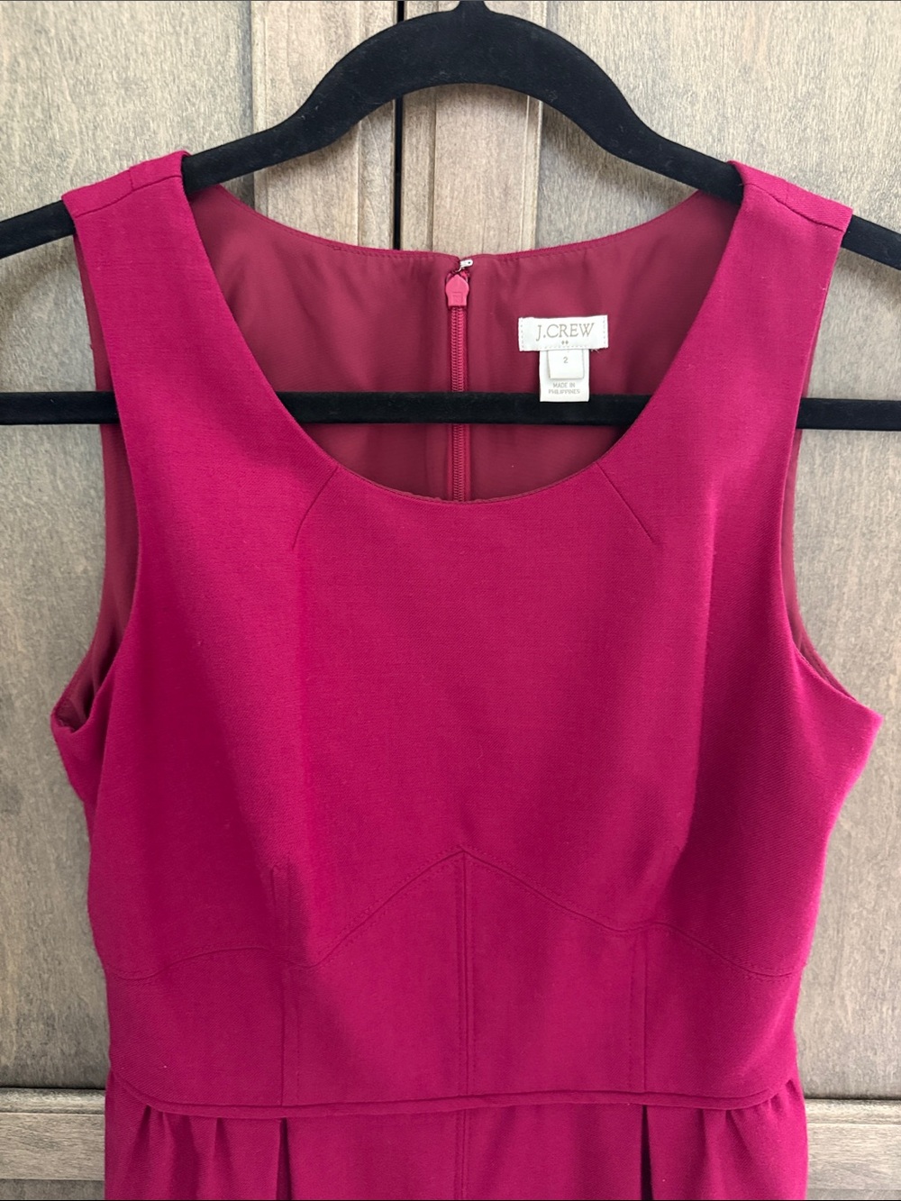 J. Crew raspberry pink Sleeveless Sheath Dress. Like New. Wool, fully lined.